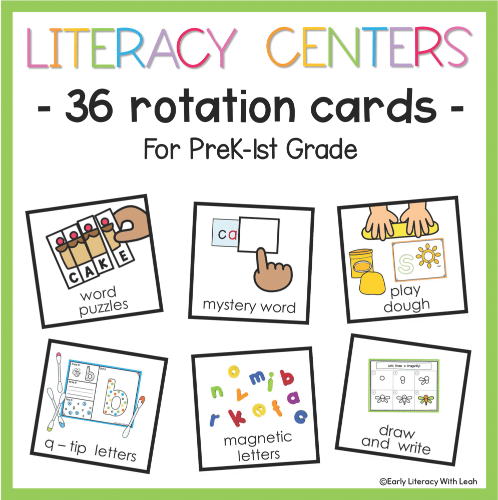 Literacy centers in K-1 are labeled with literacy center cards.